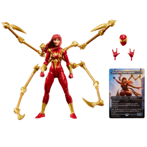 Figura Mary Jane Watson Iron Spider Marvel Legends con cartas Magic The Gathering
